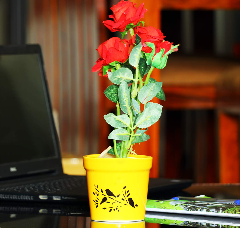 RAJ ROYAL Decorative Ceramic Flower Vase Pot for Living Room Office Home Corner Ceramic Vases for Indoor Plants Flower Planting Vase for Home Decoration (Yellow)
