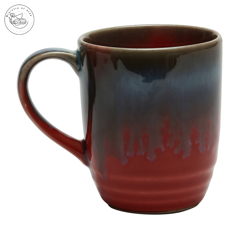Ministry Of Klay Red Multicolor flow Ceramic Coffee Mugs / Microwave Safe, Set of 2, 350ml each