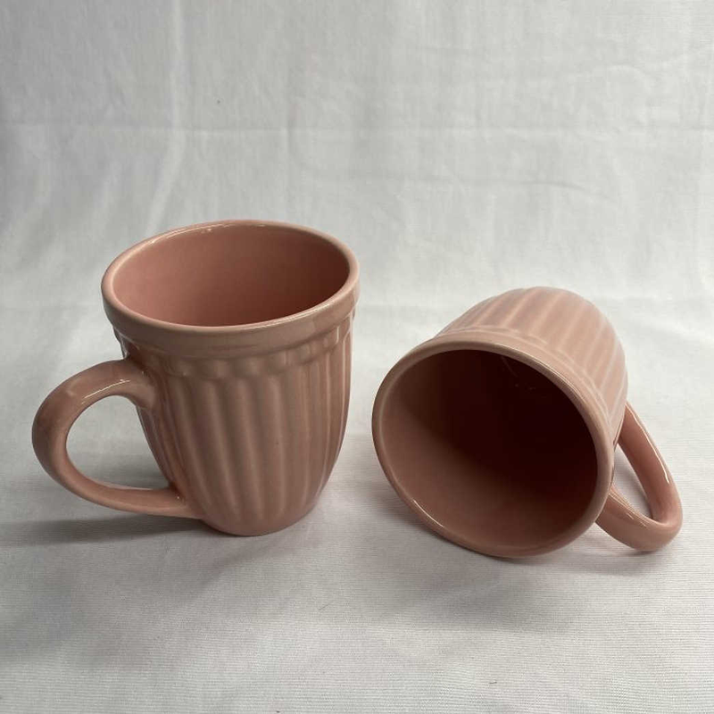 Pink-Peach (Linear Pattern) Ceramic Coffee Mug (Set of 2)